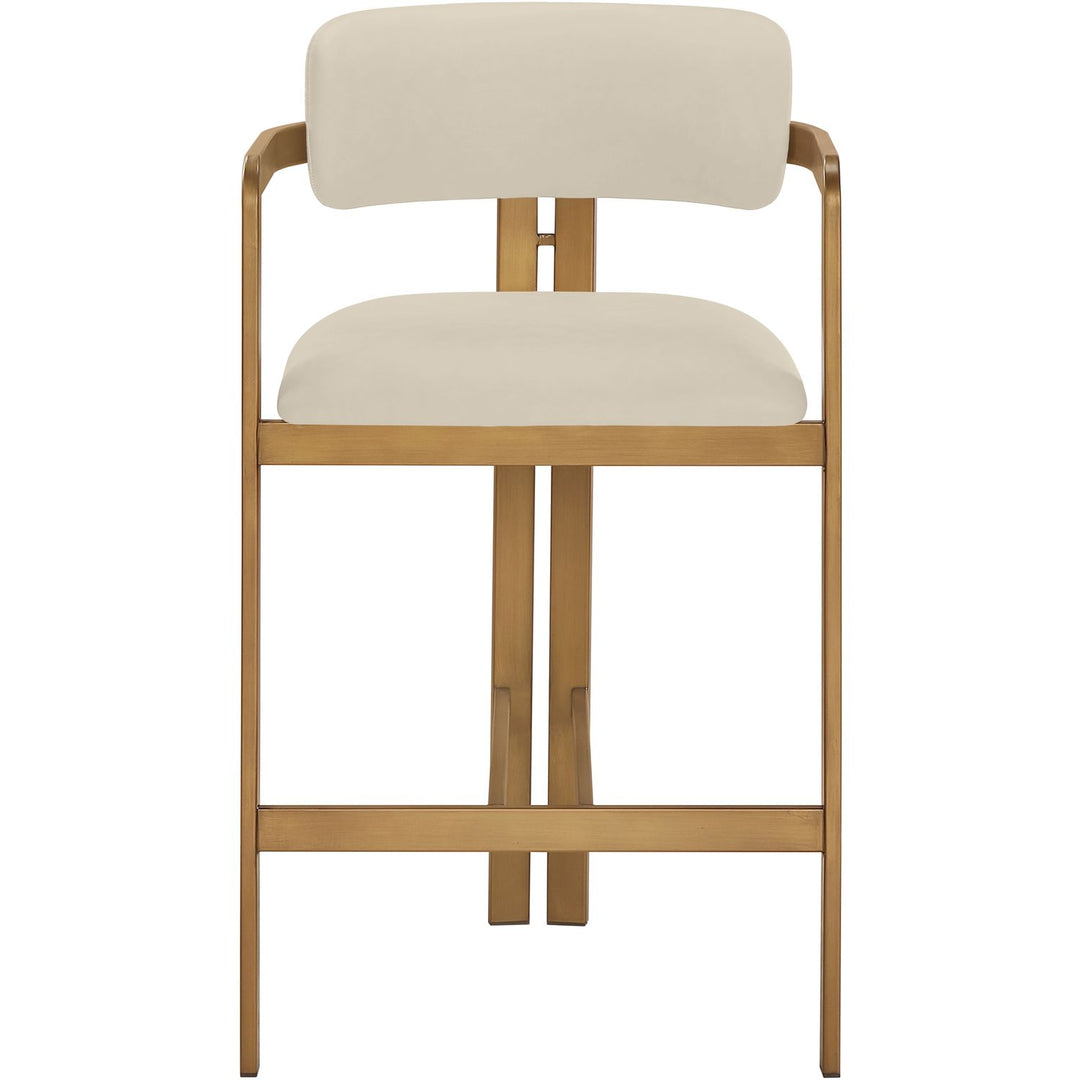 Aurum Vegan Leather Upholstered Counter Stool — Beige / Brushed Brass