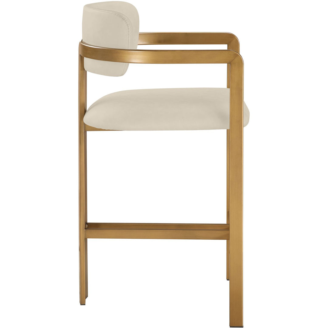 Aurum Vegan Leather Upholstered Counter Stool — Beige / Brushed Brass