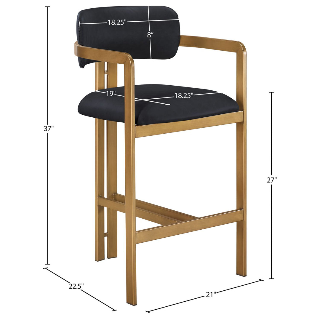 Aurum Vegan Leather Upholstered Counter Stool — Black / Brushed Brass