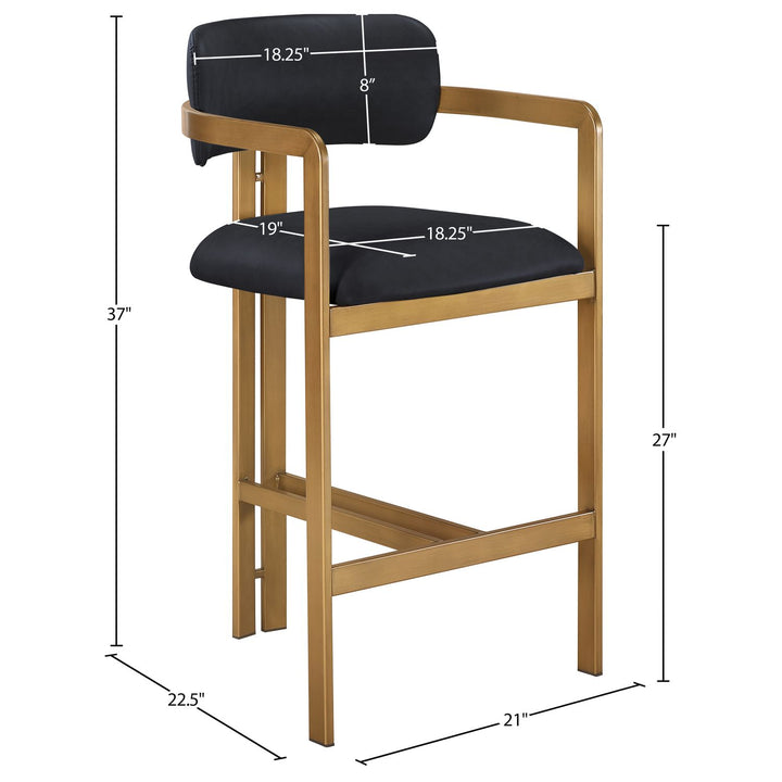 Aurum Vegan Leather Upholstered Counter Stool — Black / Brushed Brass