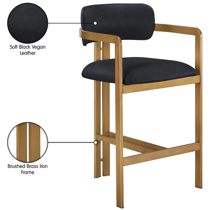 Aurum Vegan Leather Upholstered Counter Stool — Black / Brushed Brass