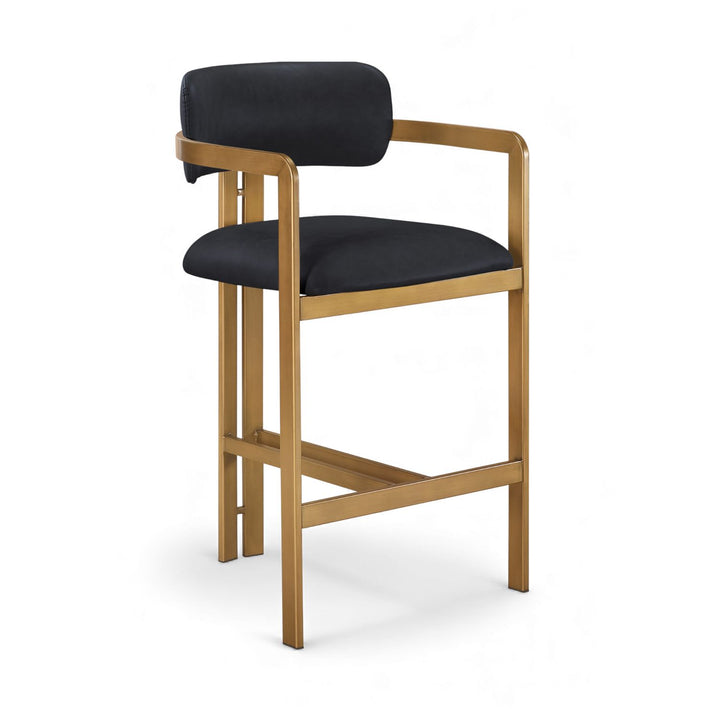 Aurum Vegan Leather Upholstered Counter Stool — Black / Brushed Brass