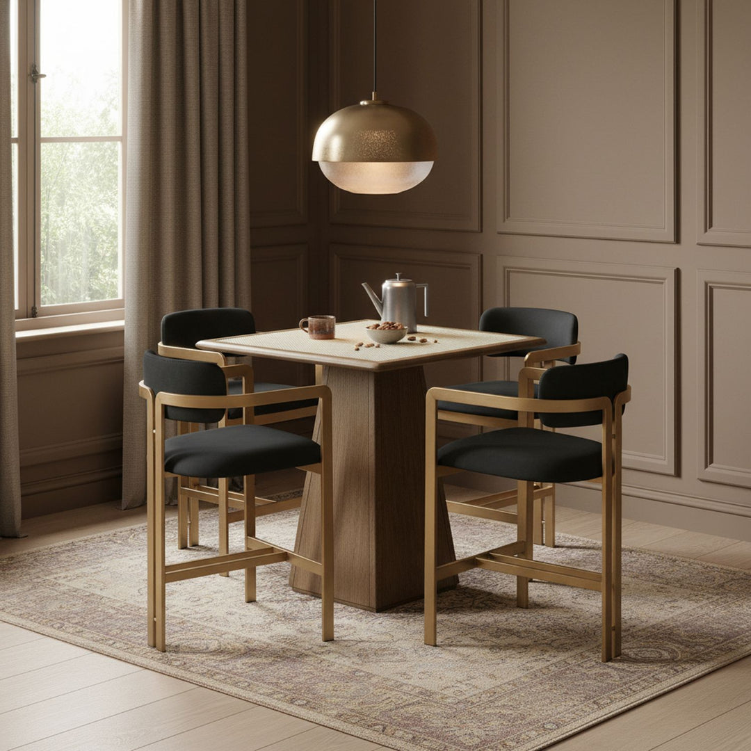 Aurum Vegan Leather Upholstered Counter Stool — Black / Brushed Brass