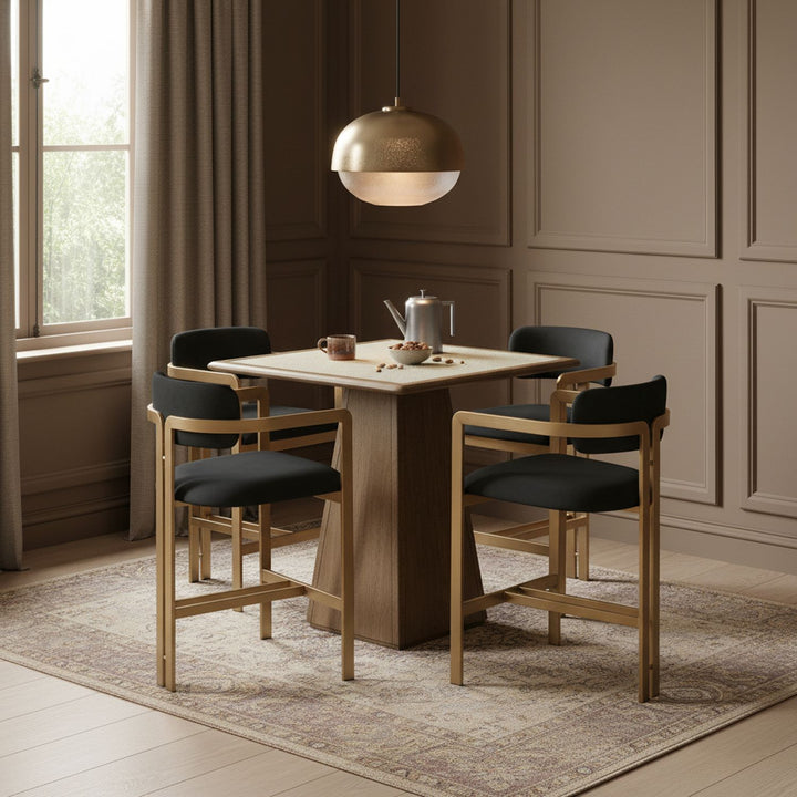 Aurum Vegan Leather Upholstered Counter Stool — Black / Brushed Brass