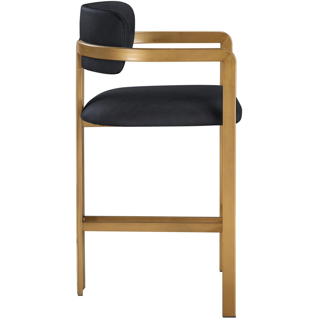 Aurum Vegan Leather Upholstered Counter Stool — Black / Brushed Brass