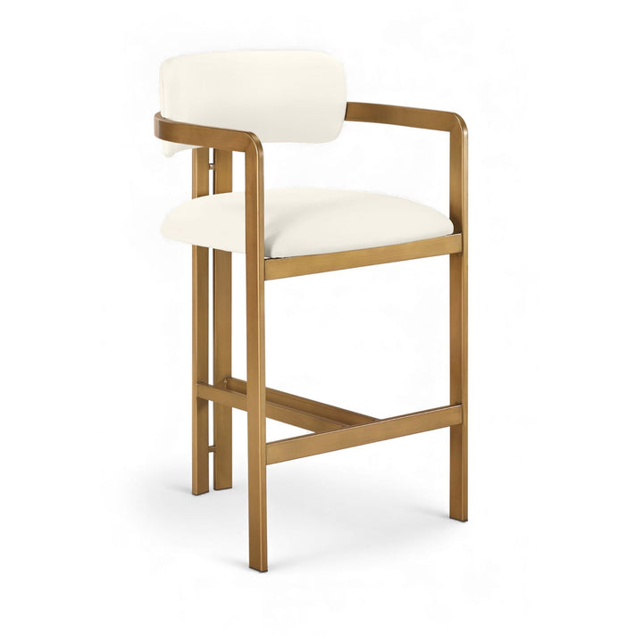 Aurum Vegan Leather Upholstered Counter Stool — Cream / Brushed Brass