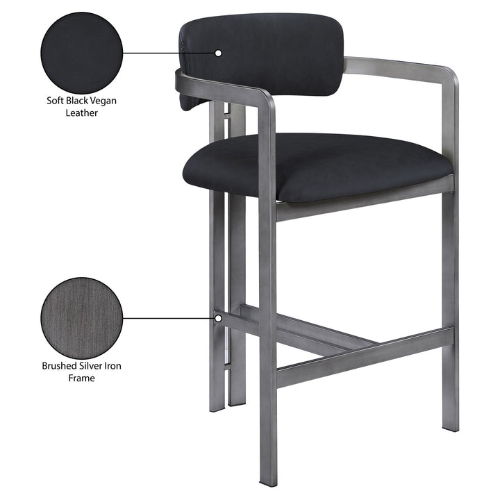 Aurum Vegan Leather Upholstered Counter Stool — Black / Brushed Silver
