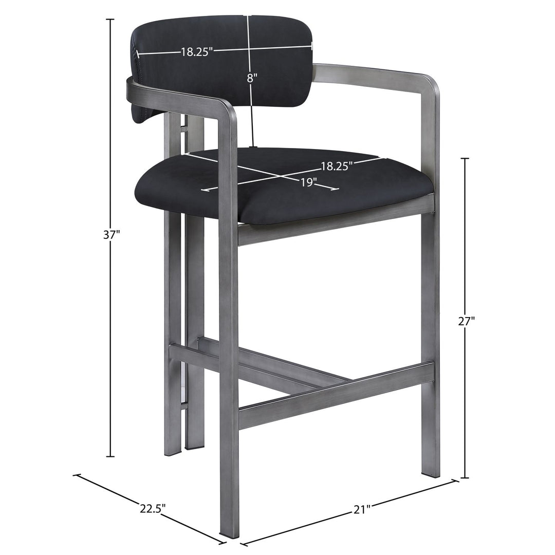Aurum Vegan Leather Upholstered Counter Stool — Black / Brushed Silver