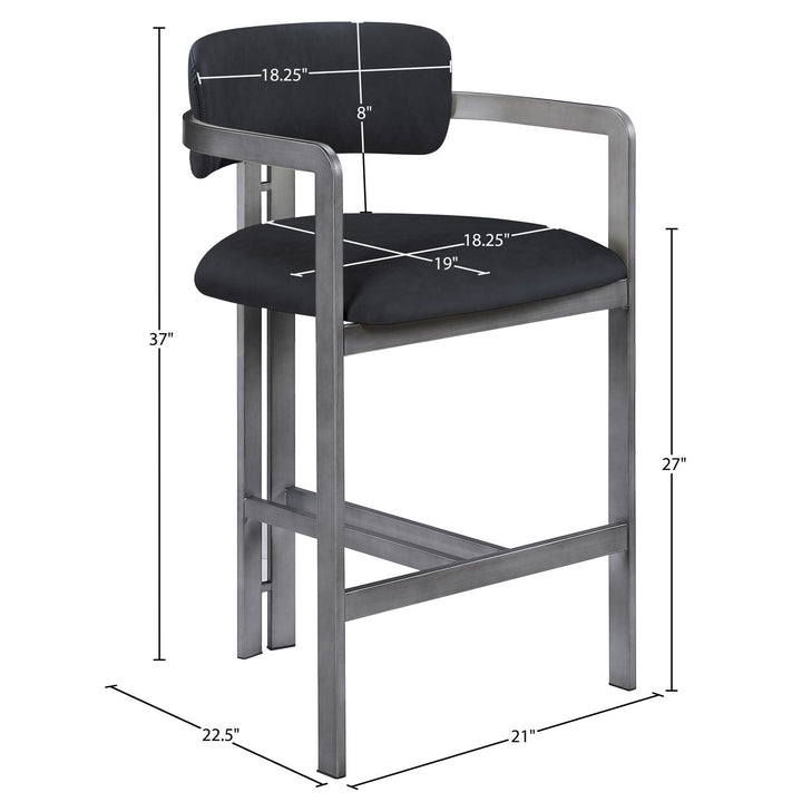 Aurum Vegan Leather Upholstered Counter Stool — Black / Brushed Silver