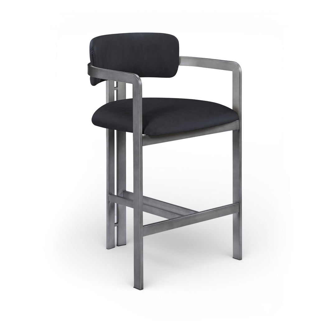 Aurum Vegan Leather Upholstered Counter Stool — Black / Brushed Silver