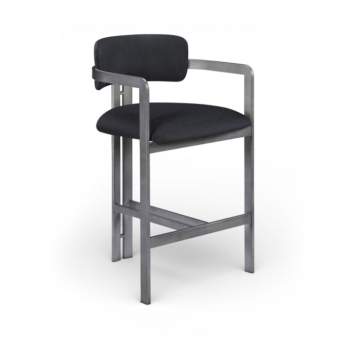 Aurum Vegan Leather Upholstered Counter Stool — Black / Brushed Silver