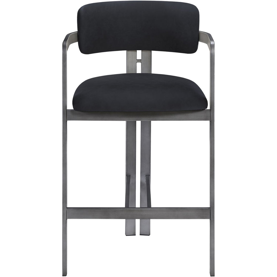 Aurum Vegan Leather Upholstered Counter Stool — Black / Brushed Silver