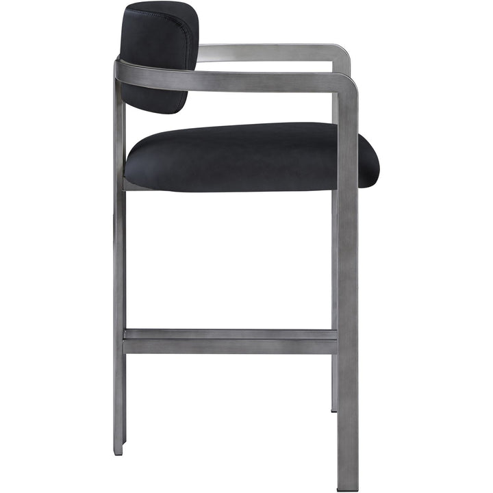 Aurum Vegan Leather Upholstered Counter Stool — Black / Brushed Silver