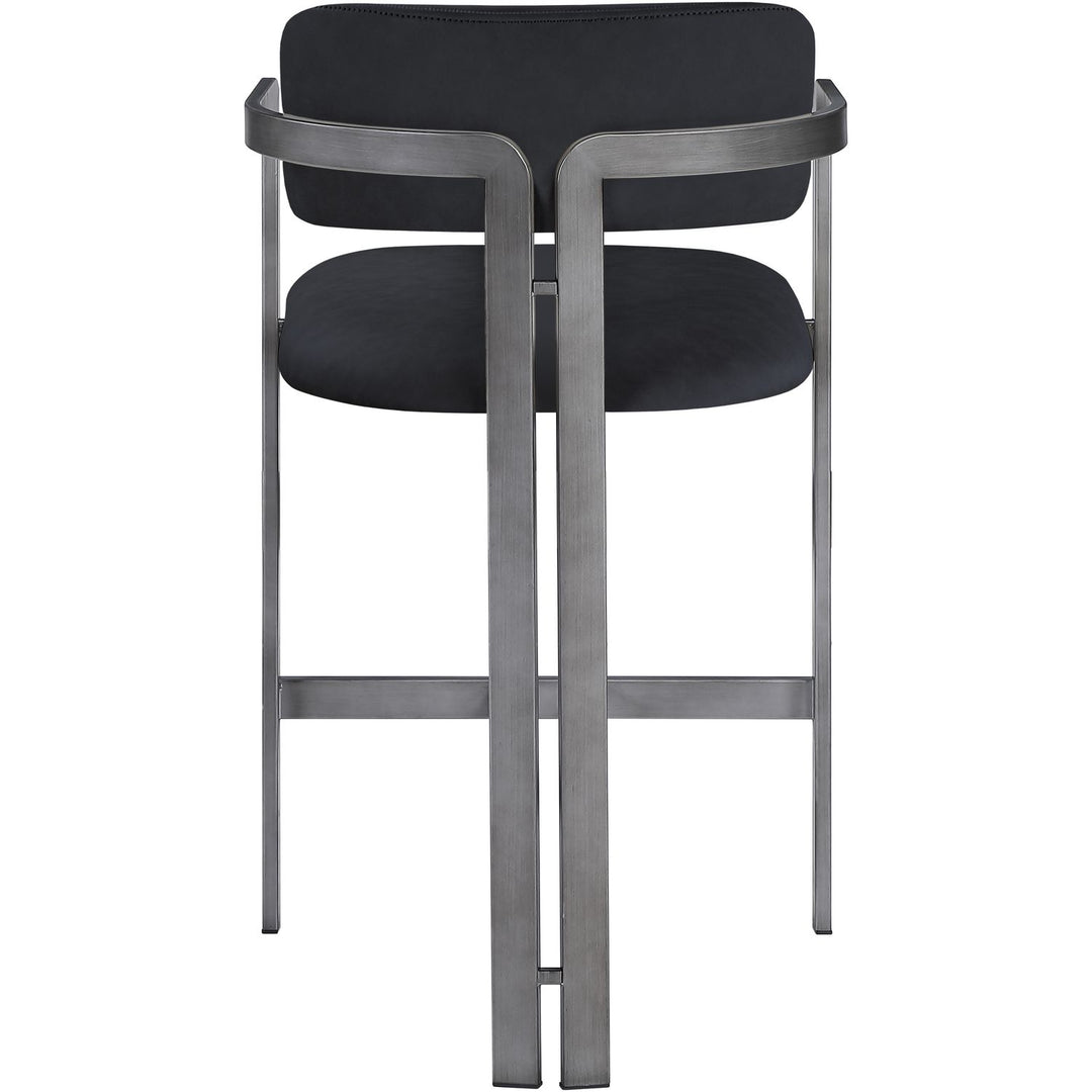 Aurum Vegan Leather Upholstered Counter Stool — Black / Brushed Silver