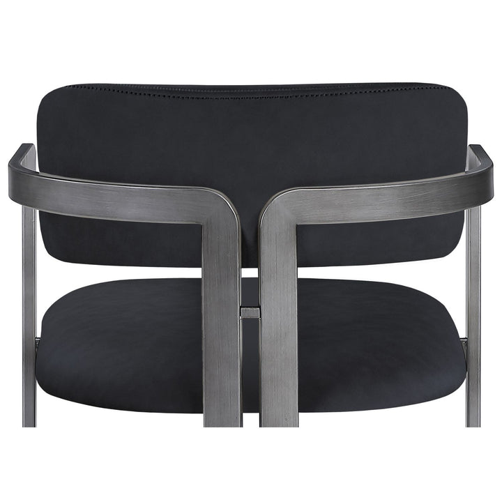 Aurum Vegan Leather Upholstered Counter Stool — Black / Brushed Silver