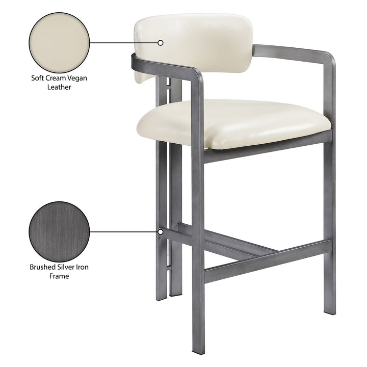 Aurum Vegan Leather Upholstered Counter Stool — Cream / Brushed Silver