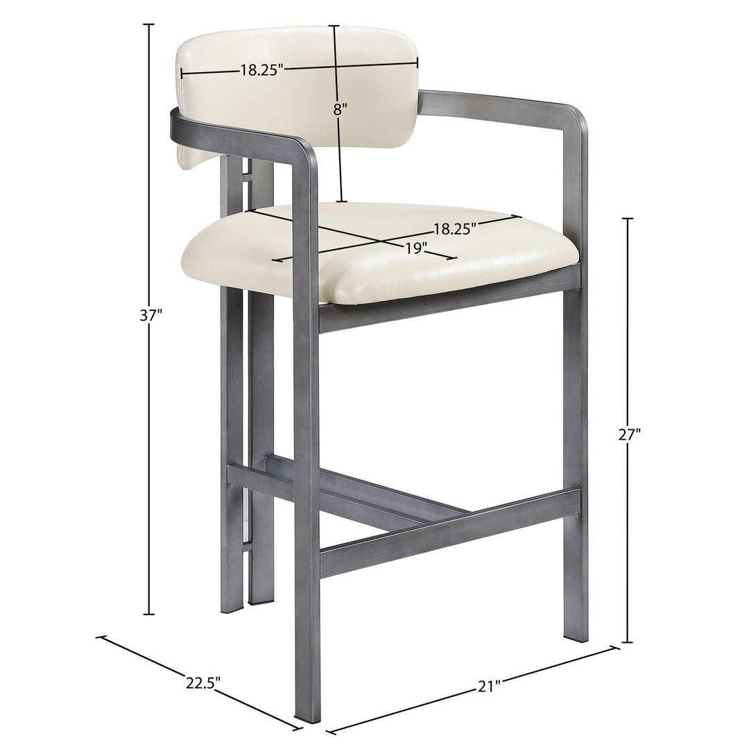 Aurum Vegan Leather Upholstered Counter Stool — Cream / Brushed Silver