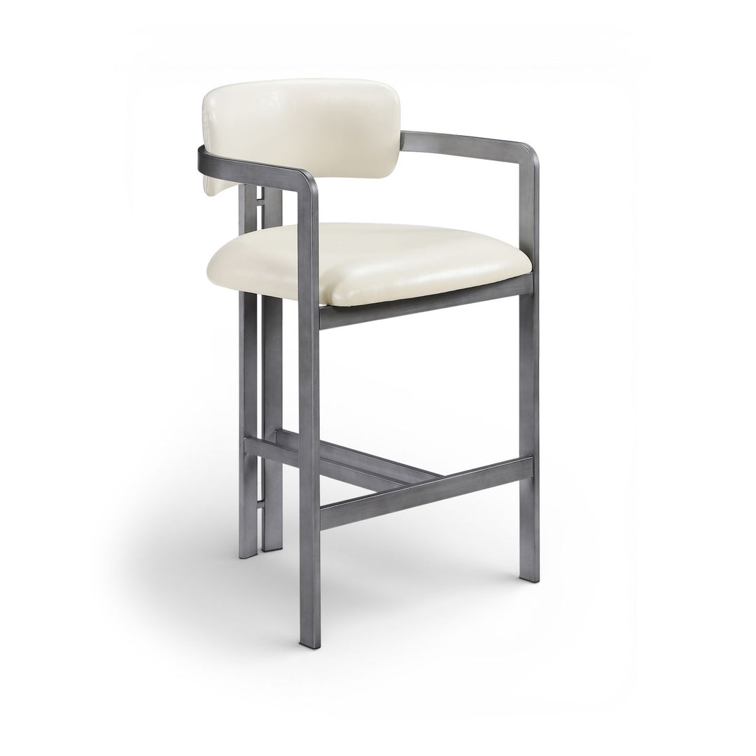 Aurum Vegan Leather Upholstered Counter Stool — Cream / Brushed Silver