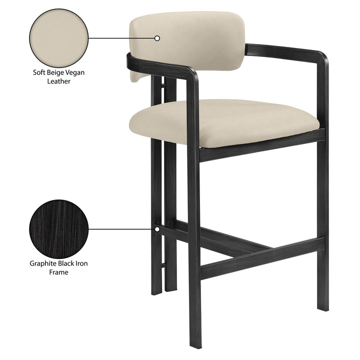 Aurum Vegan Leather Upholstered Counter Stool — Beige / Graphite Black