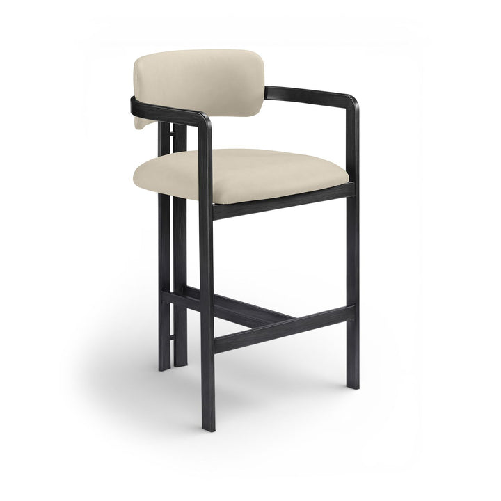 Aurum Vegan Leather Upholstered Counter Stool — Beige / Graphite Black