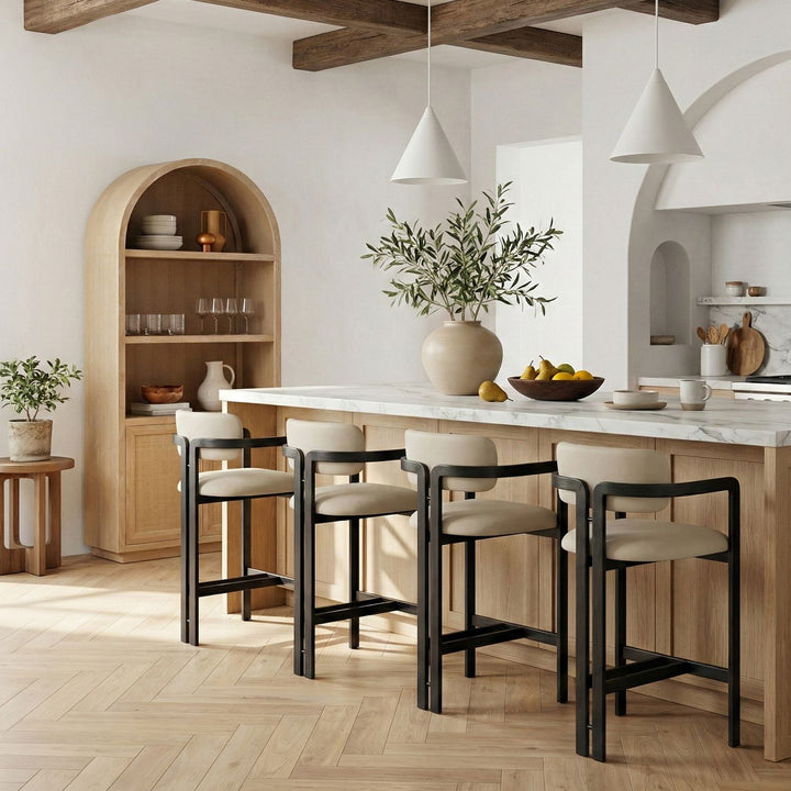 Aurum Vegan Leather Upholstered Counter Stool — Beige / Graphite Black
