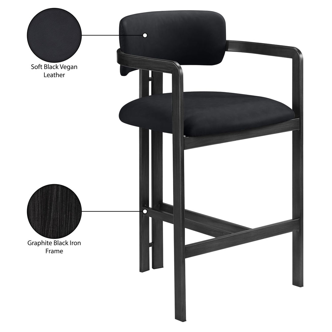 Aurum Vegan Leather Upholstered Counter Stool — Black / Graphite Black