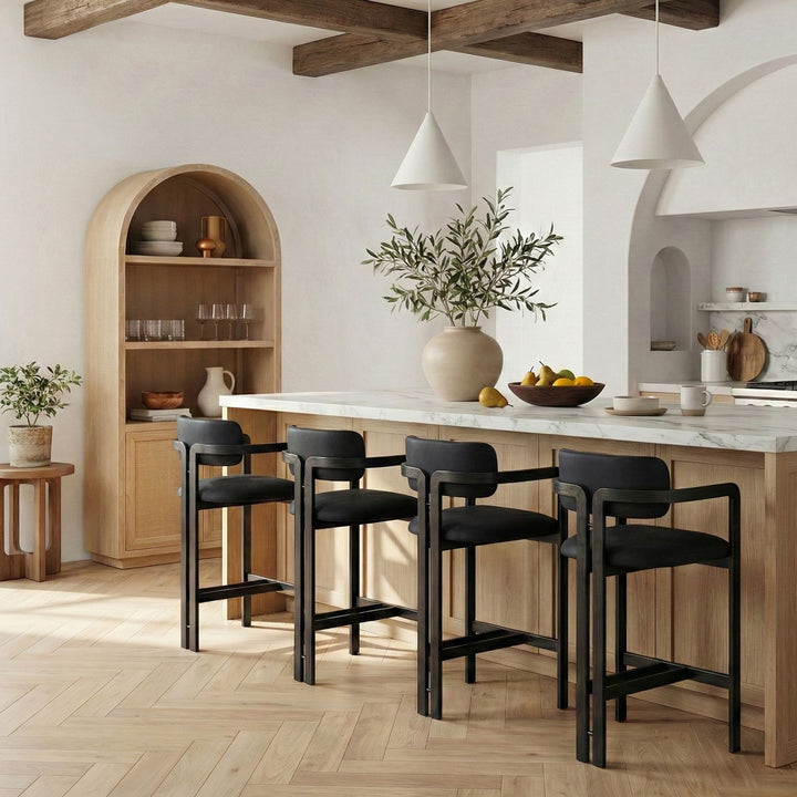 Aurum Vegan Leather Upholstered Counter Stool — Black / Graphite Black