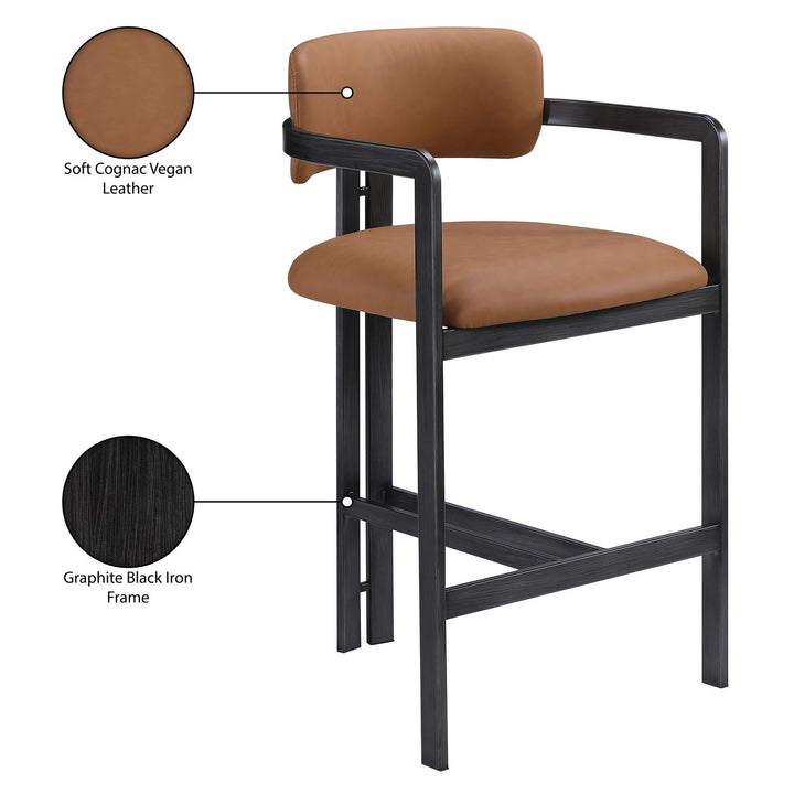 Aurum Vegan Leather Upholstered Counter Stool — Cognac / Graphite Black