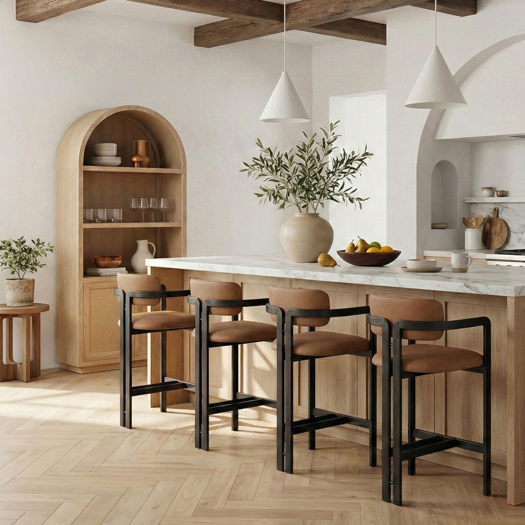 Aurum Vegan Leather Upholstered Counter Stool — Cognac / Graphite Black