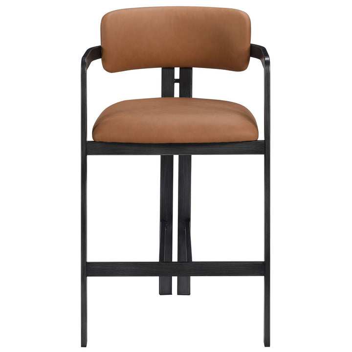 Aurum Vegan Leather Upholstered Counter Stool — Cognac / Graphite Black