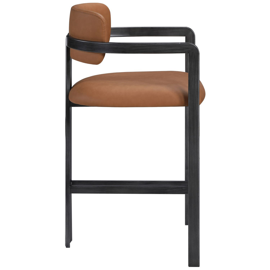 Aurum Vegan Leather Upholstered Counter Stool — Cognac / Graphite Black