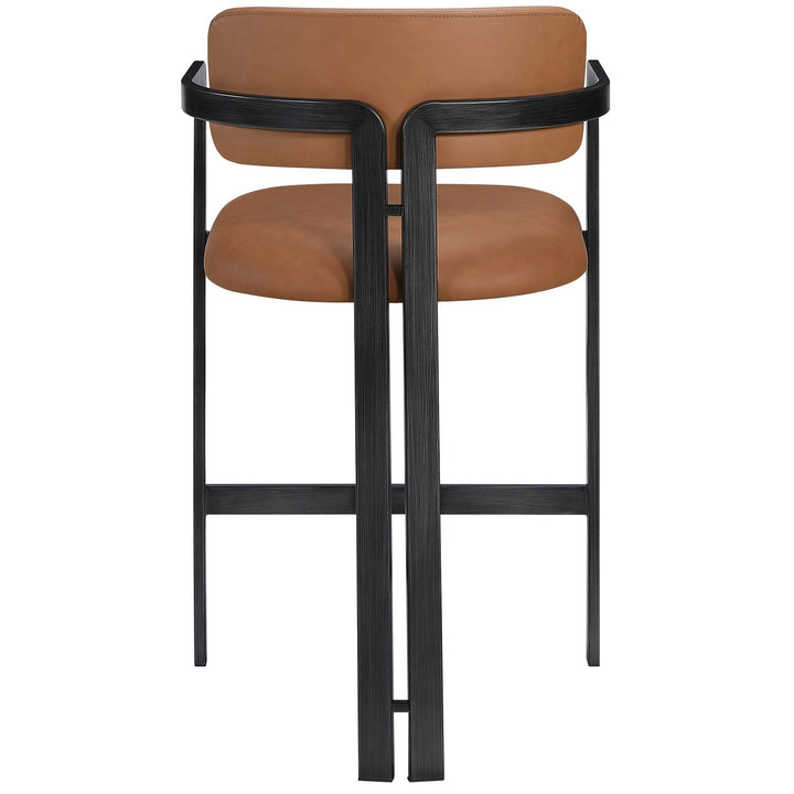 Aurum Vegan Leather Upholstered Counter Stool — Cognac / Graphite Black