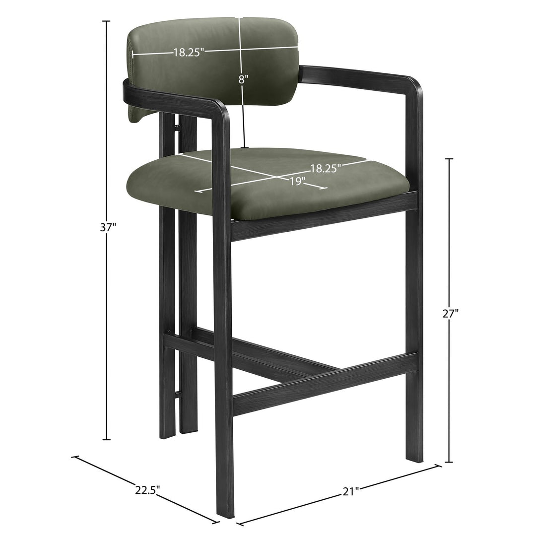 Aurum Vegan Leather Upholstered Counter Stool — Green / Graphite Black