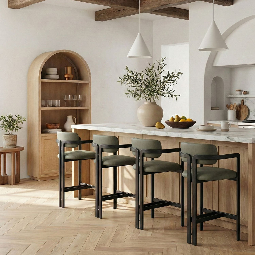 Aurum Vegan Leather Upholstered Counter Stool — Green / Graphite Black