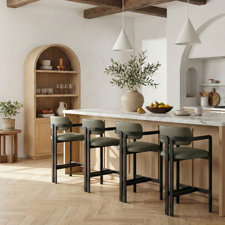 Aurum Vegan Leather Upholstered Counter Stool — Green / Graphite Black