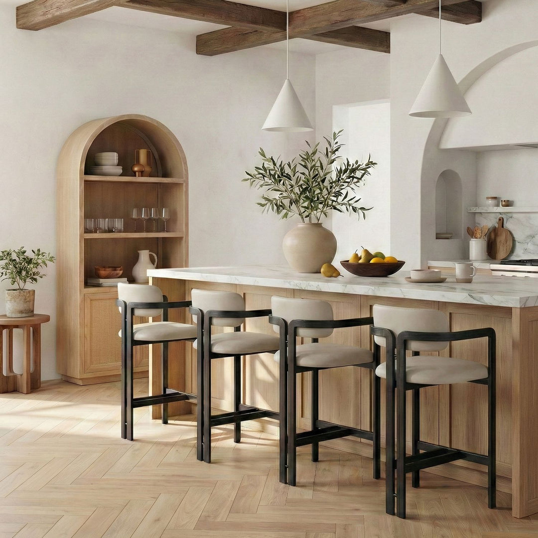 Aurum Vegan Leather Upholstered Counter Stool — Taupe / Graphite Black