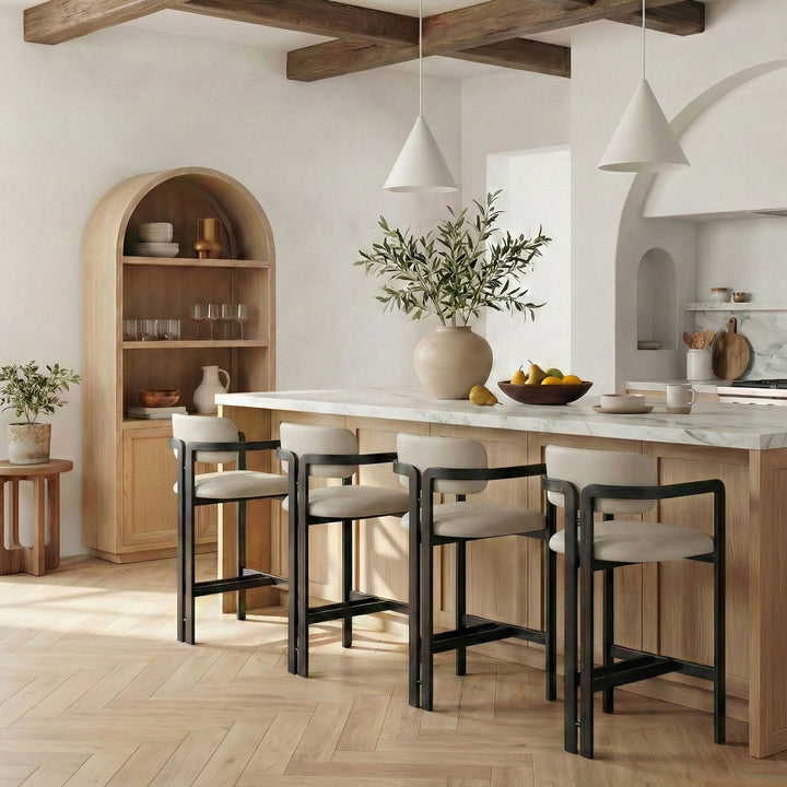Aurum Vegan Leather Upholstered Counter Stool — Taupe / Graphite Black