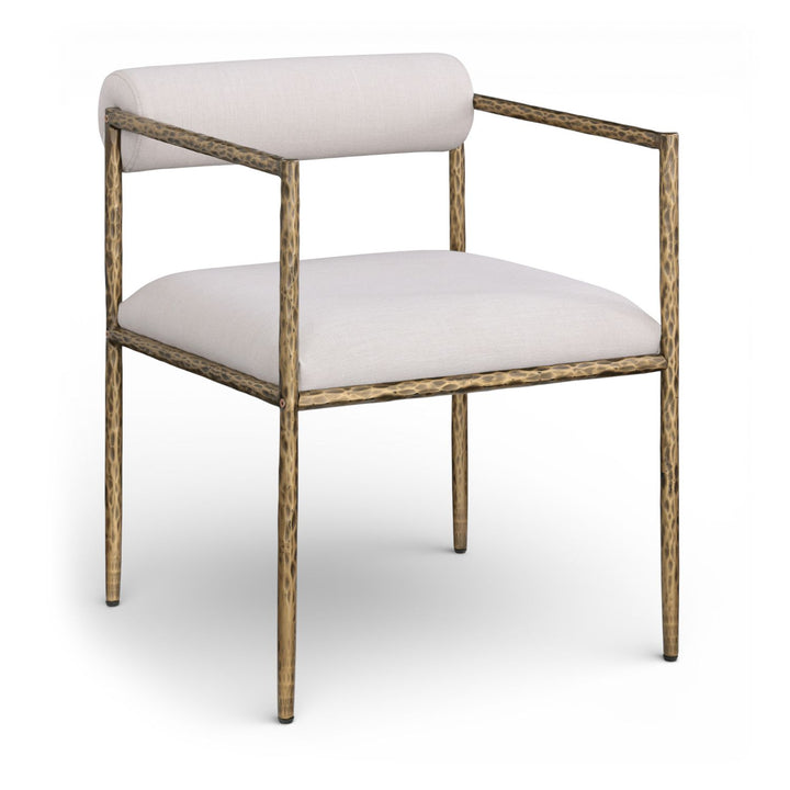 Axis Linen Textured Fabric Upholstered Dining Chair — Beige / Powder Coated Brushed Brass