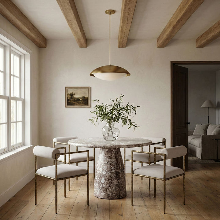 Axis Linen Textured Fabric Upholstered Dining Chair — Beige / Powder Coated Brushed Brass