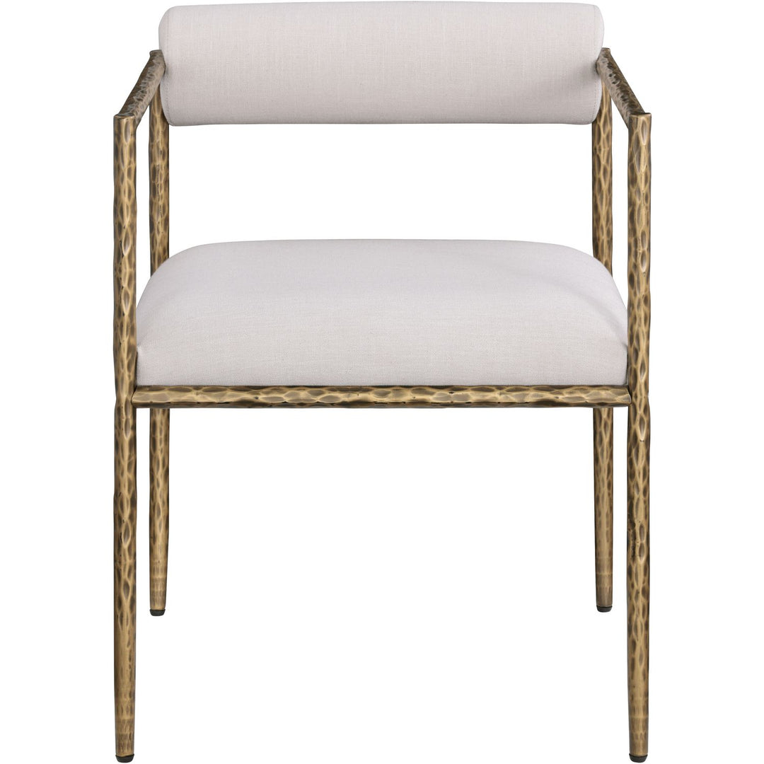 Axis Linen Textured Fabric Upholstered Dining Chair — Beige / Powder Coated Brushed Brass