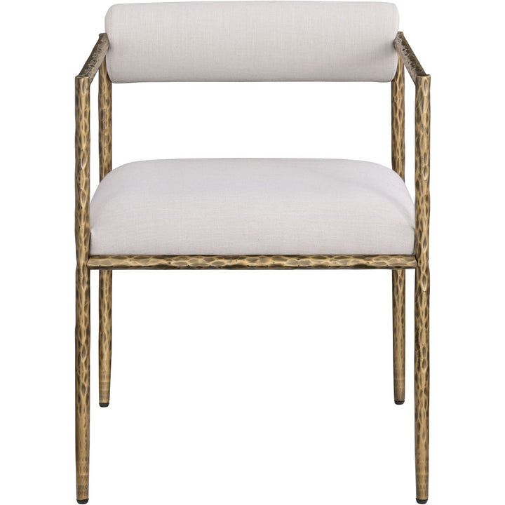 Axis Linen Textured Fabric Upholstered Dining Chair — Beige / Powder Coated Brushed Brass