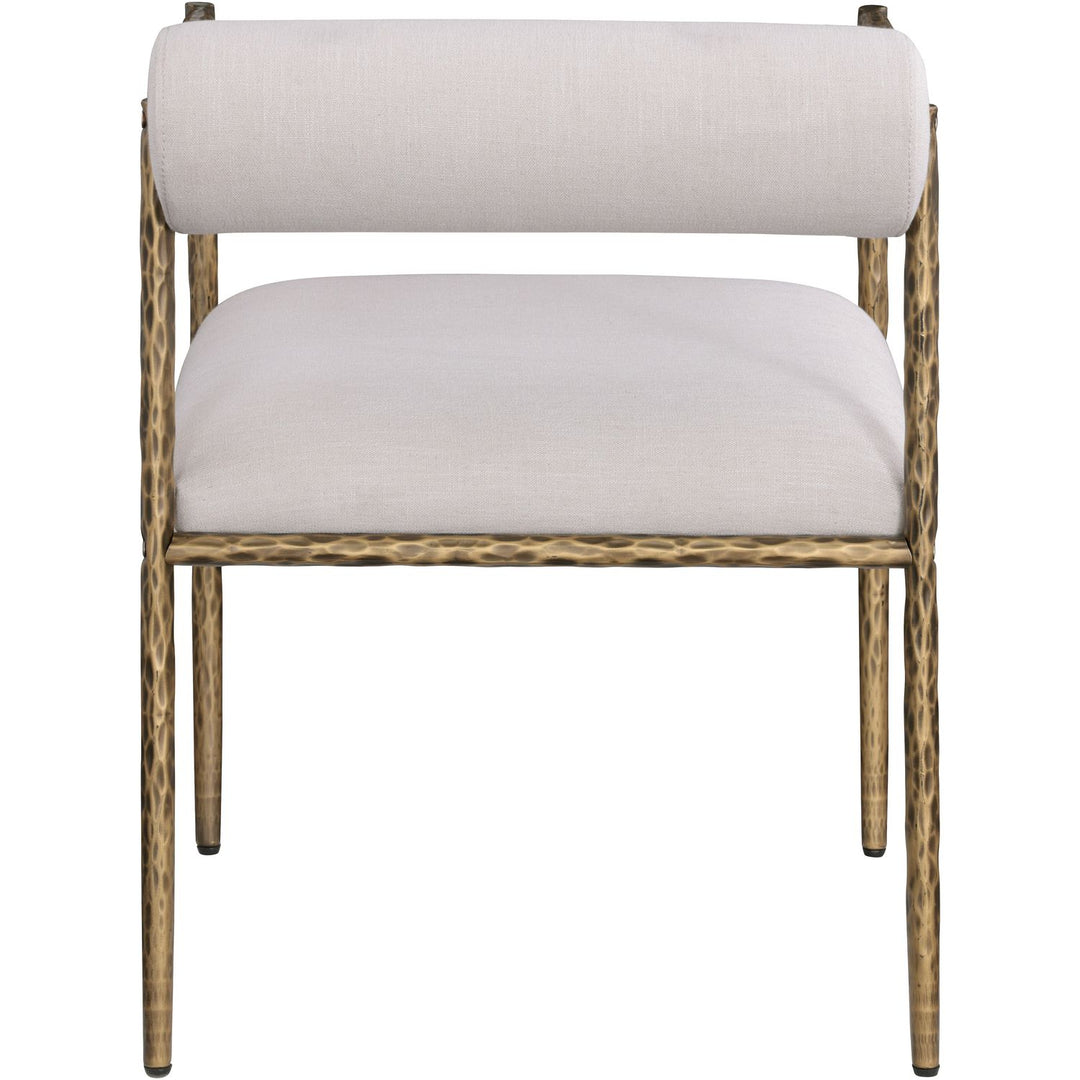 Axis Linen Textured Fabric Upholstered Dining Chair — Beige / Powder Coated Brushed Brass