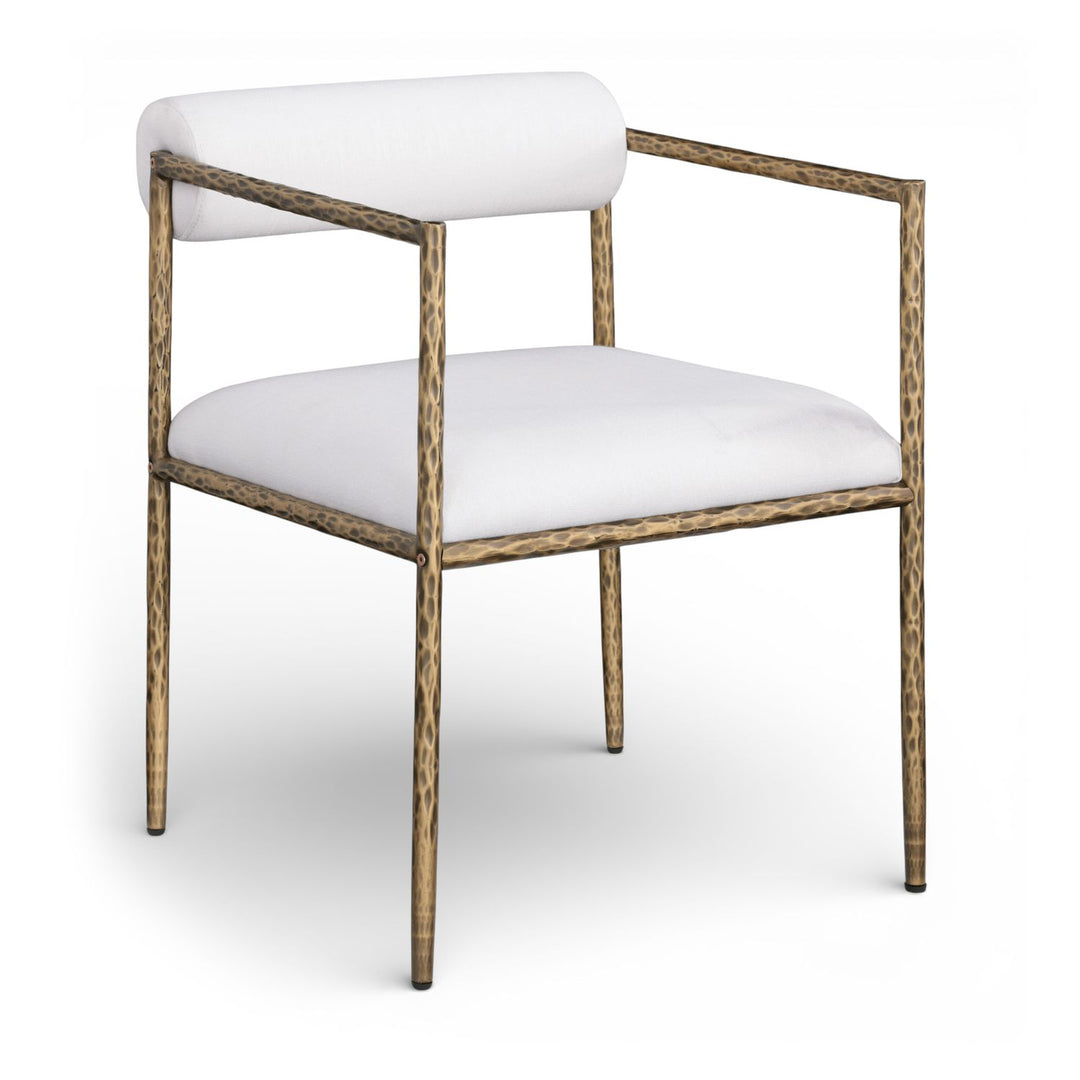 Axis Linen Textured Fabric Upholstered Dining Chair — Cream / Powder Coated Brushed Brass