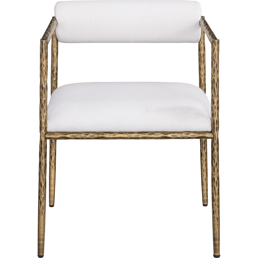 Axis Linen Textured Fabric Upholstered Dining Chair — Cream / Powder Coated Brushed Brass