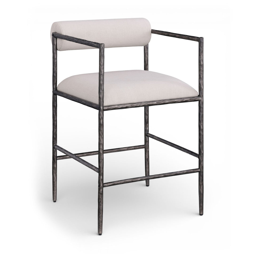 Axis Linen Textured Fabric Upholstered Counter Stool — Beige / Powder Coated Antique Black
