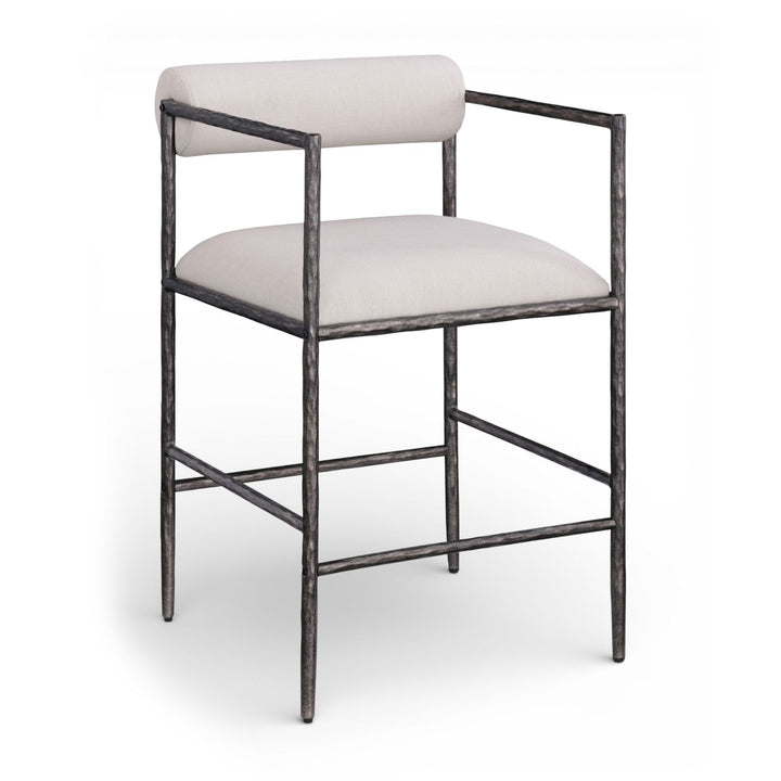Axis Linen Textured Fabric Upholstered Counter Stool — Beige / Powder Coated Antique Black