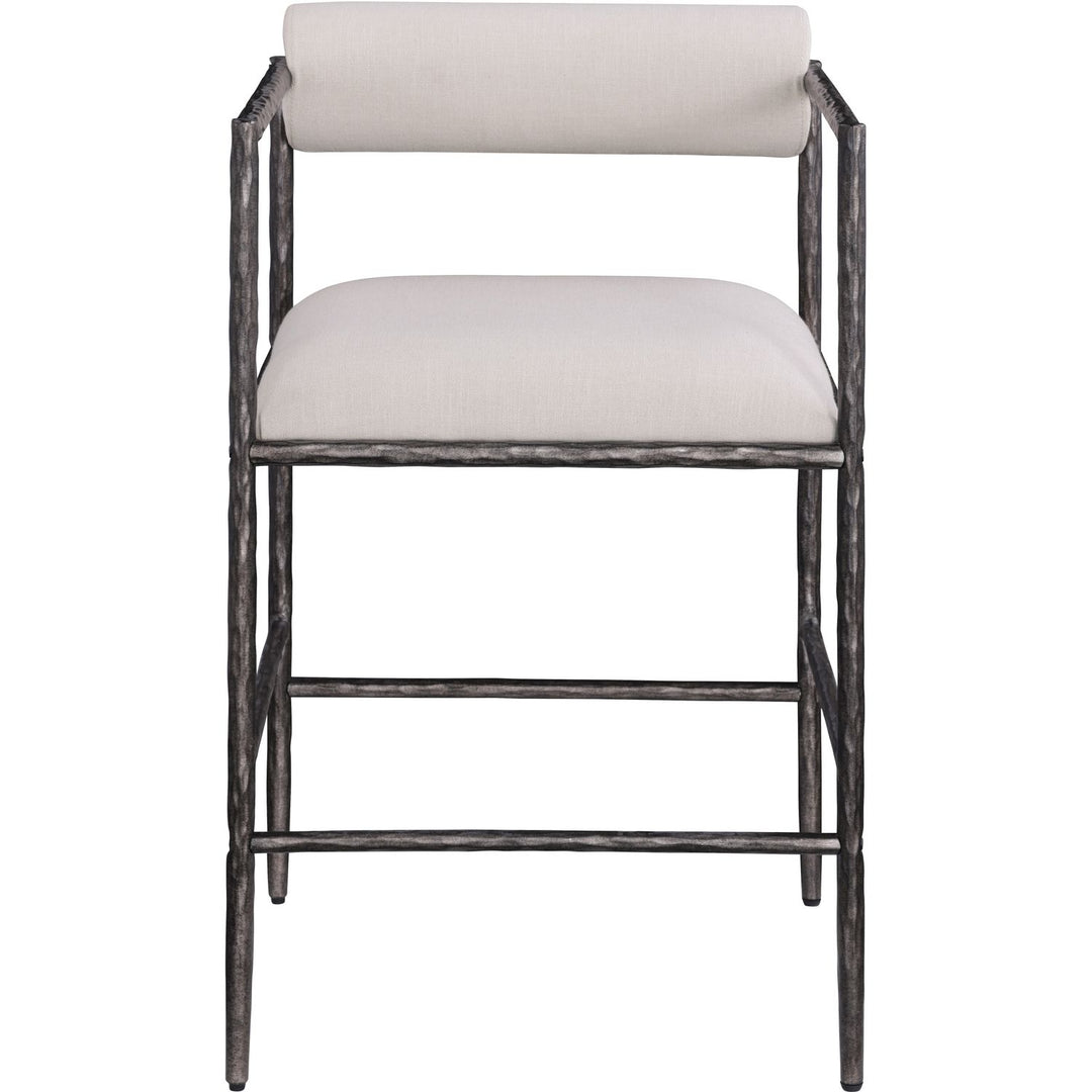 Axis Linen Textured Fabric Upholstered Counter Stool — Beige / Powder Coated Antique Black