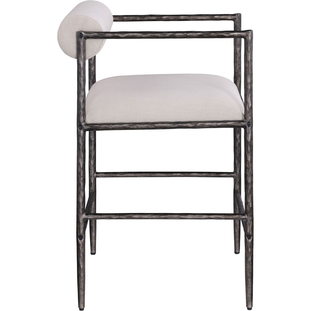 Axis Linen Textured Fabric Upholstered Counter Stool — Beige / Powder Coated Antique Black