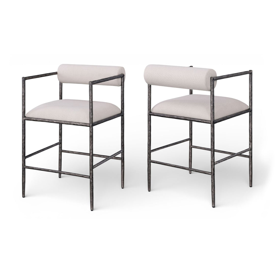 Axis Beige Linen Textured Fabric Upholstered Counter Stool