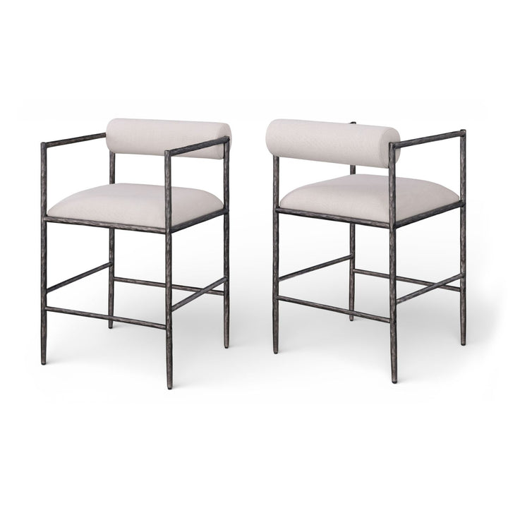 Axis Beige Linen Textured Fabric Upholstered Counter Stool